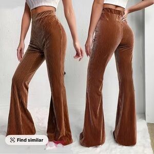 Velvet Ribbed Flared Pants Trio - Burgundy, Rust, Black